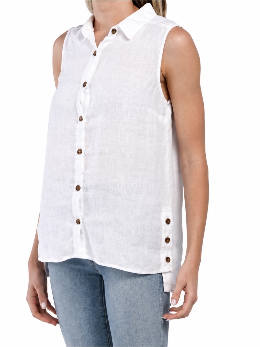 Jones & Co 100% Linen Sleeveless Button Front Tunic Top White XL